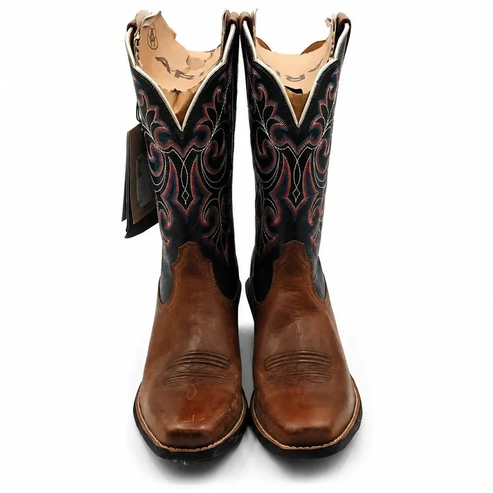 Ariat® Round Up Square Toe Western Cowboy Boots Brown Blue Women's 11 B 10040446